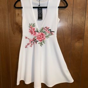 Boohoo White Dress with floral design